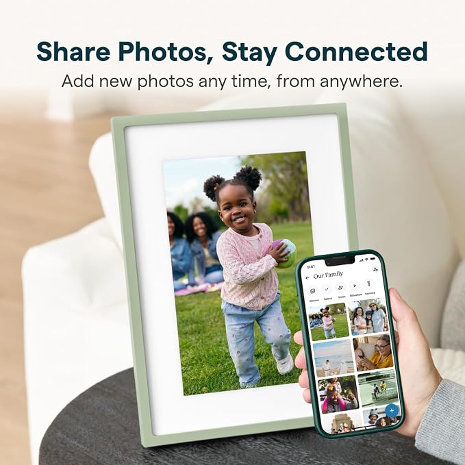 Skylight Digital Picture Frame 2 – 10" Full HD Wi-Fi Touch Screen, 16GB Digital Photo Frame, Load Photos & Videos Directly from Phone, Anti-Glare – Ideal for Personalized Gifting, Classic Green