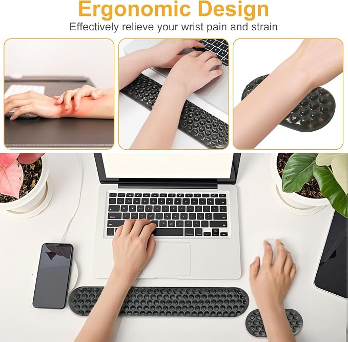 MOSISO Gel Wrist Rest Support for Mouse Pad&Keyboard Set, Black | Ergonomic Massage Keyboard&Mouse Pad Set, Non-Slip Base Pain Relief&Soft Cooling Gel Computer Easy Typing Pad for Home/Office