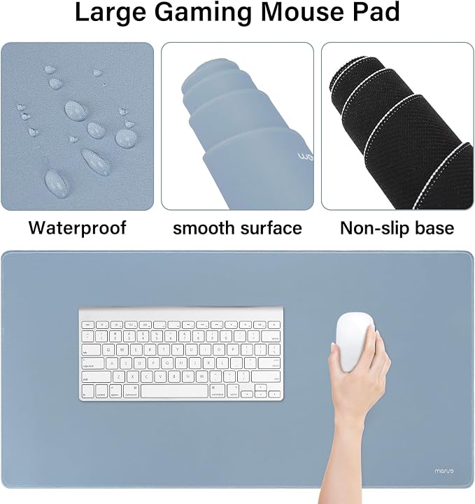 MOSISO Keyboard Mouse Pad Set, Large Gaming Mousepad&Keyboard Wrist Rest | Mouse Wrist Rest&Coaster, Ergonomic Non-Slip Mousepad&Easy Typing Cushion with Memory Foam for Home Office, Baby Blue