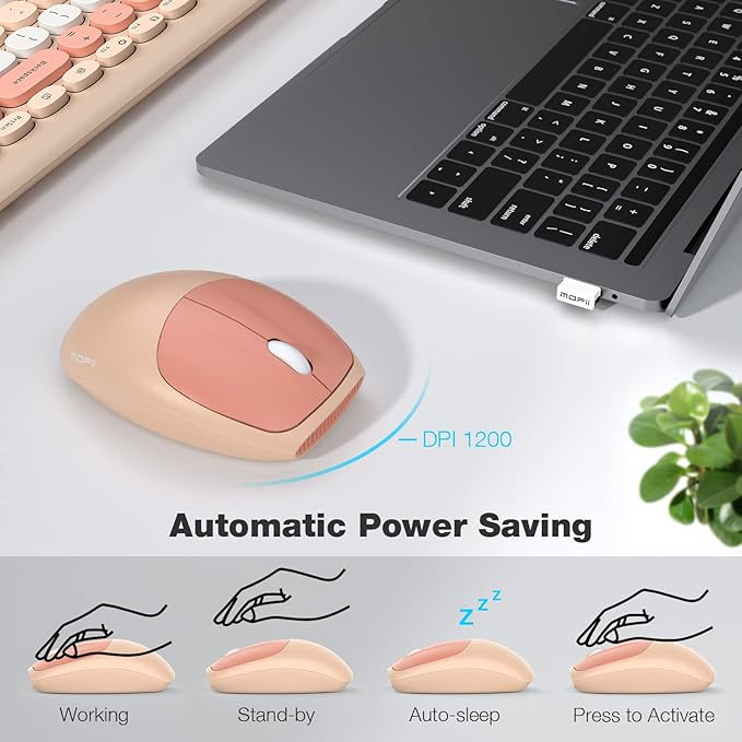 MOFII Wireless Keyboard Mouse Combo, Colorful Compact Full Size Wireless Keyboard and Mouse Set 2.4G Ultra-Thin Sleek Design for Windows, Computer, Desktop, PC, Notebook- Milk Tea Colorful