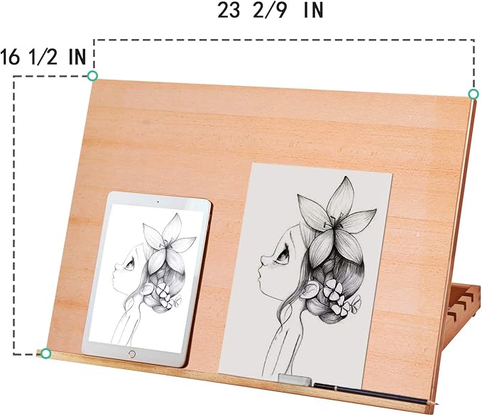 Large 5-Position Wood Drafting Table Easel Drawing &Sketching Board | 23 2/9 Inches by 16 1/2 Inches