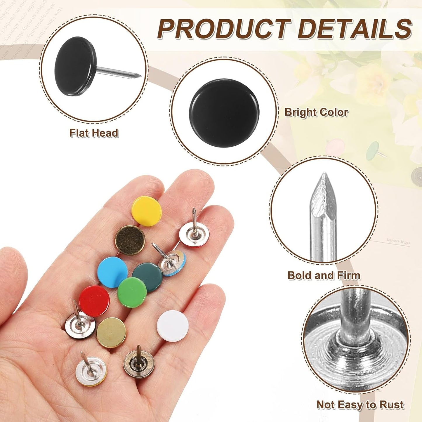 uxcell 100Pcs Upholstery Tacks, 11mmx17mm Flat Head Thumb Tack Decorative Furniture Nails Push Pins for Furniture Sofa Headboards, Black