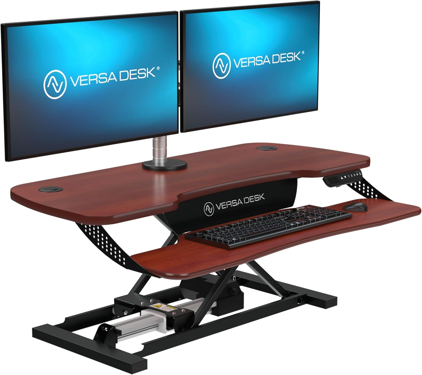 VERSADESK® PowerPro™ Elite 40” x 24" – App Controlled Electric Standing Desk Converter w/USB Charging Port. Raises up to 20”. Fully Assembled – Includes LED Lights. Supports 80 lbs. – Cherry