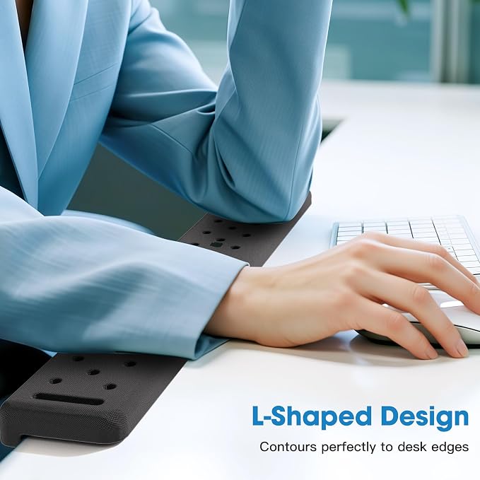 MEKASS L-Shaped Desk Long Elbow Pad for Desk, Memory Foam Elbow Support Padding with Non-Slip, Ergonomic Desk Edge Cushion, Wrist Comfort Support for Office Home 1 Pcs (Dimple Black)