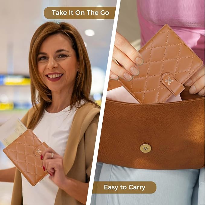 Melsbrinna Rfid Passport Holder for Travel women/Men, Cute Passport Wallet Rfid Blocking Card Slots, Rfid Passport Cover/CaseTravel Wallet, Passport Book Holder (1, LG BROWN)