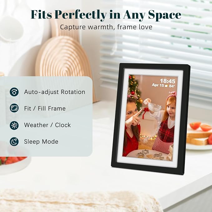 Frameo Digital Photo Frame WiFi Matte Black Frame 10.1 Inch Picture Frame with 1280x800 HD IPS Touchscreen, Built-in 32GB, Send Photo Video via Frameo App/USB/SD, Gifts for Women Men