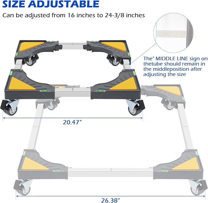 Nefish Heavy Duty Dolly for Washing Machine Adjustable Mini Fridge Stand washer Dryer Stand Mobile Roller Universal Dolly Cart with 4 Lockable Wheels Mobile Base Stand for Washer Dryer Refrigerator