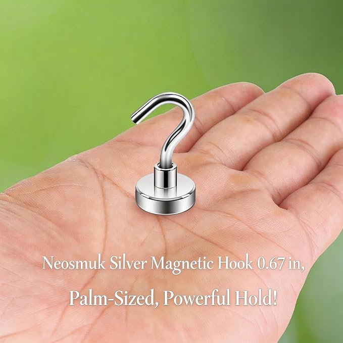 Neosmuk Magnetic Hooks, Heavy Duty 30lb+ Strong Magnet Hook for Cruise Cabins, Cruise Essentials 2026 for Hanging, Metal Wall Refrigerator Hangers (Silver White, 15 Pack)