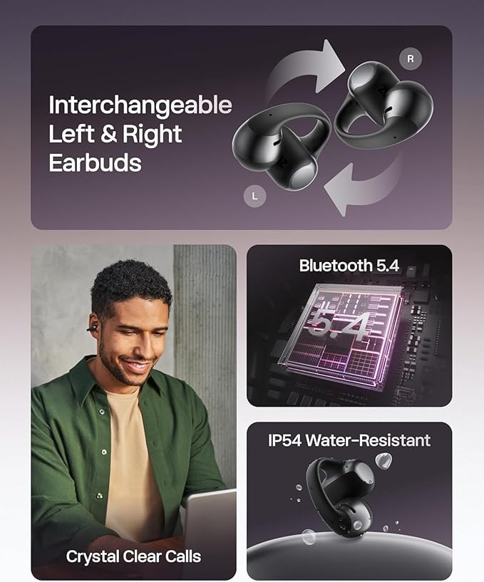 SHOKZ OpenDots ONE-Open-Ear Headphones, Clip-On Earbuds-Wireless Bluetooth Earbuds with Microphone-Secure, Lightweight, Comfort-Premium Dolby Audio-Water Resistant-Fast Charging-Up to 40 hrs Playtime
