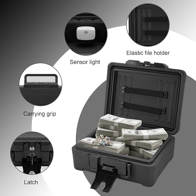 Small Fireproof & Waterproof Safe – Portable Home Document Box, Key Lock, Ergonomic Handle, 1-Hour Fire Protection at 1700°F, 72-Hour Waterproof, Compact Size