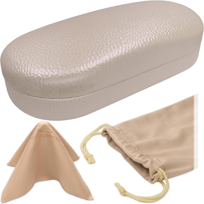 MyEyeglassCase - Large Sunglasses Case - Hard Glasses Case Holder w/Pouch & Cloth - Eyeglass Case Aviator Frames Men & Women