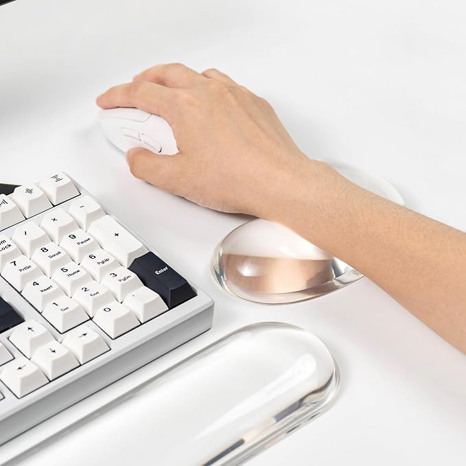 Gel Keyboard and Mouse Wrist Rest Set –White Clear Wrist Rest for Computer Keyboard 60%/68%/75%, Comfort & Support for Typing and Gaming
