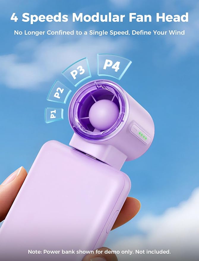 Aecooly Powerful USB C Phone Fan with Flexible Rod, 17000 RPM High Speed | Compatible with iPhone, iPad, Tablet, 4 Speed Mini Portable Phone Fan Attachment for Summer, Travel, Gifts for Women-Purple