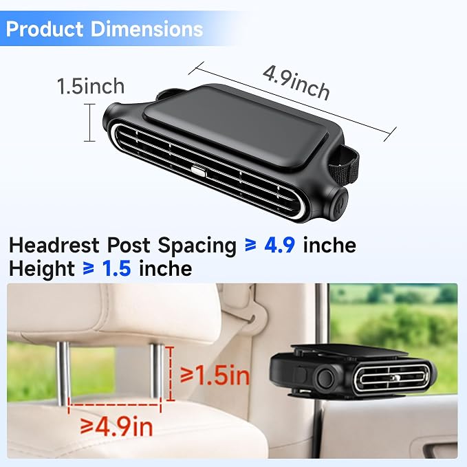 2026 Car Headrest Fan, Invisible Car Seat Cooling Fan, USB Backseat Fan Portable Vehicle Design with 3 Adjustable Wind Speeds for Most Cars Vehicle Jeep Van RV Truck