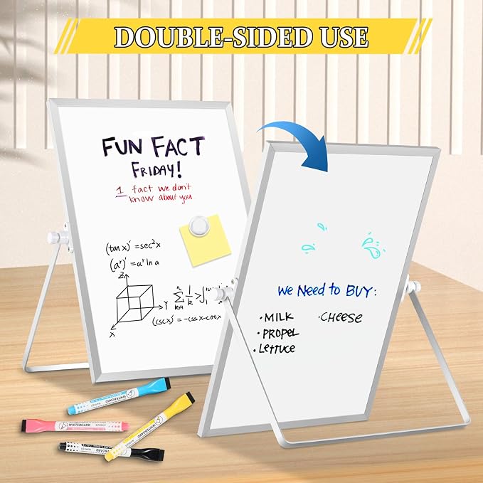 Double-Sided Magnetic White Board with Stand, 14" x 11" | Dry Erase Board with Stand, Desktop Whiteboard Easel , Portable Small White board dry erase for Drawing, Office, Home