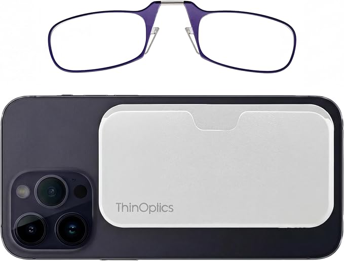 Always With You by ThinOptics Classic Reading Glasses + Case that Sticks to Your Phone - Ultra-Thin Armless Pocket Readers