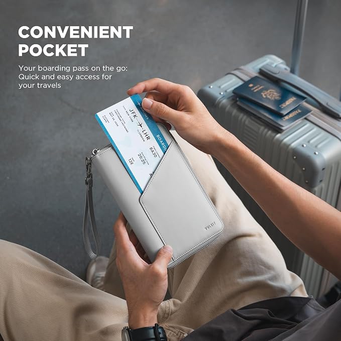 VULKIT Family Passport Holder for 4 Passports, RFID Blocking Travel Wallet | 6 Card Slots, 2 SIM Pockets, Secure Zipper Closure, Holds 4 Passports, Family Travel Essential