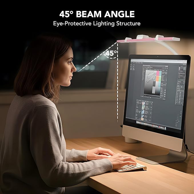LED Desk Lamp for Home Office with Base, 28.2" Adjustable Gooseneck Swing Arm Bright Desk Light, Dimmable Architect Table Lamp for Desktop Computer Light, Reading, Study, Workbench（Pink）