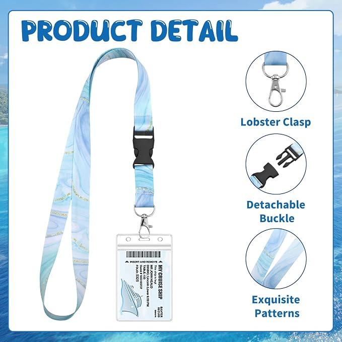 6 Pack Lanyards for Cruise Ship Cards with Waterproof ID Card Badge Holders for Royal Caribbean Cruise Essentials 2026（Marble）