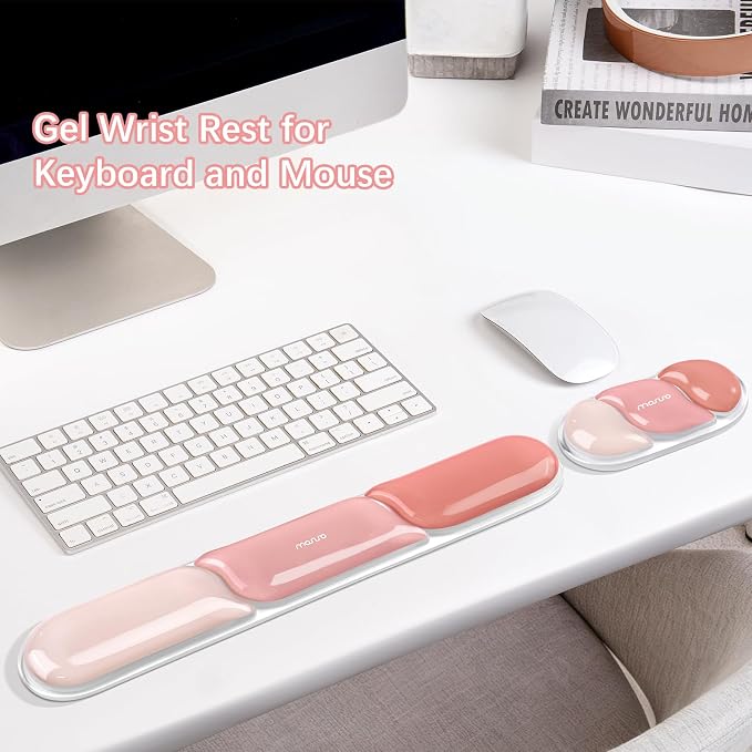 MOSISO Gel Keyboard Wrist Rest&Wrist Support for Mouse, Streamlined | Ergonomic Soft Cooling Gel Mousepad Pain Relief Easy Typing Pad Non-Slip Computer Laptop Home/Office, Peach Fuzz