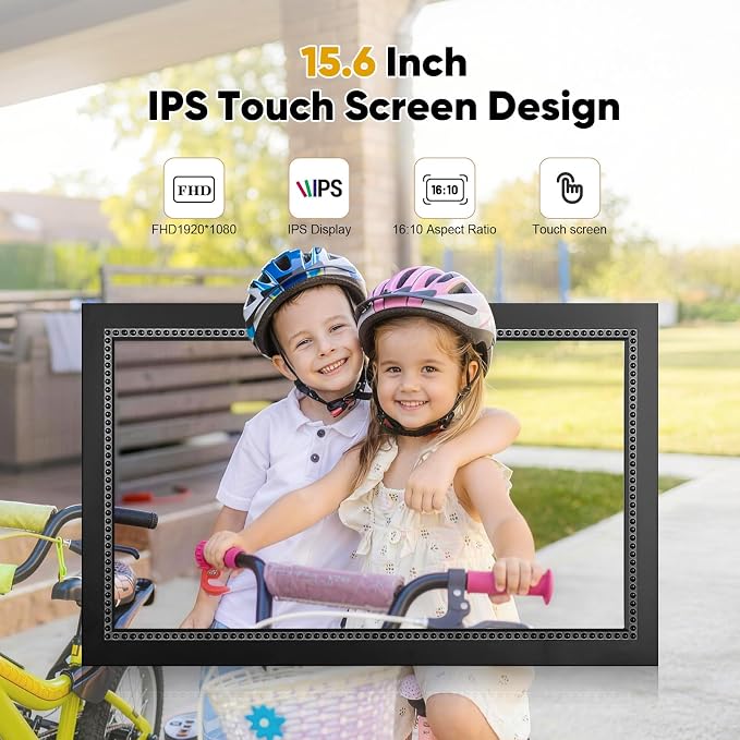 Digital Picture Frame 15.6 Inch Digital Photo Frame with 64GB Storage, 1920 * 1080 IPS FHD Touchscreen, WiFi Smart Frame Share Photos and Videos Instantly from Anywhere via AiMOR App