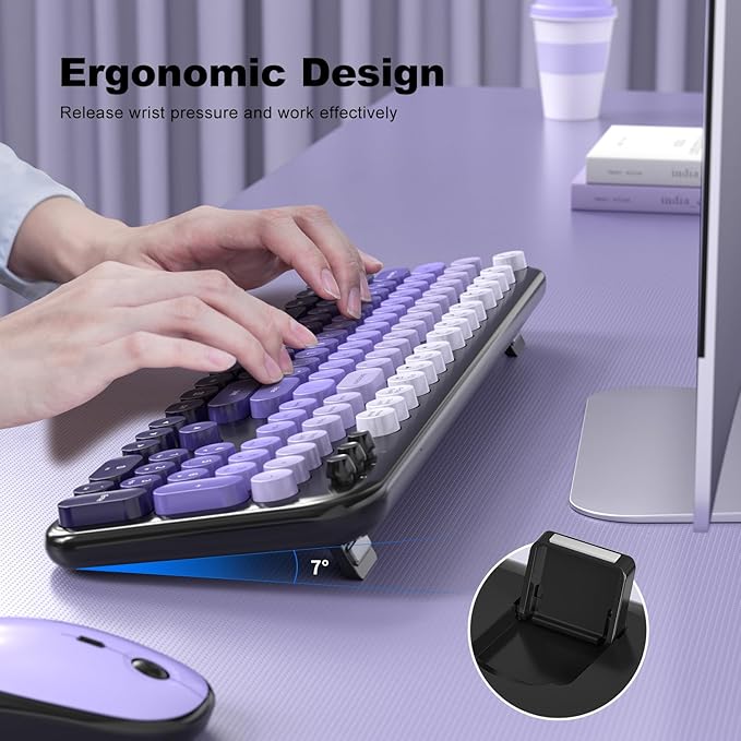 MOFII Wireless Keyboard and Mouse Combo, Full Size 2.4G Retro Round Computer Keyboard and Mouse Set, Plug and Play, for Windows, Computer, Desktop, PC, Notebook - (Black Purple Gradient)