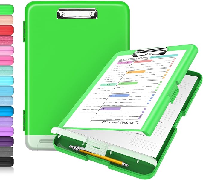 Sooez Clipboard with Storage, Clip Board 8.5 x 11 with Pen Holder, Plastic Organization Case Box for Letter Legal A4 Size Paper, Low Profile Clip, Nurses Teachers Must Haves, School & Office Supplies