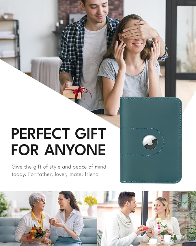 ALLIVE Passport Holder for Travel, Genuine Leather Passport Holder with AirTag Slot for Women and Men, Passport Cover Wallet Travel Must Haves Airport Essentials,Travel Gifts, Blue