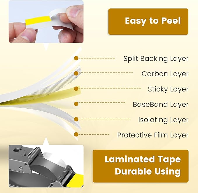 Freshworld 6-Pack TZe-631 Replace for Brother Label Maker Tape 12mm Yellow Laminated Compatible with Brother P-Touch Label Tape 1/2 inch Yellow Refill TZe631 for PTD210 D220 H110 H111 D410 610BT Cube