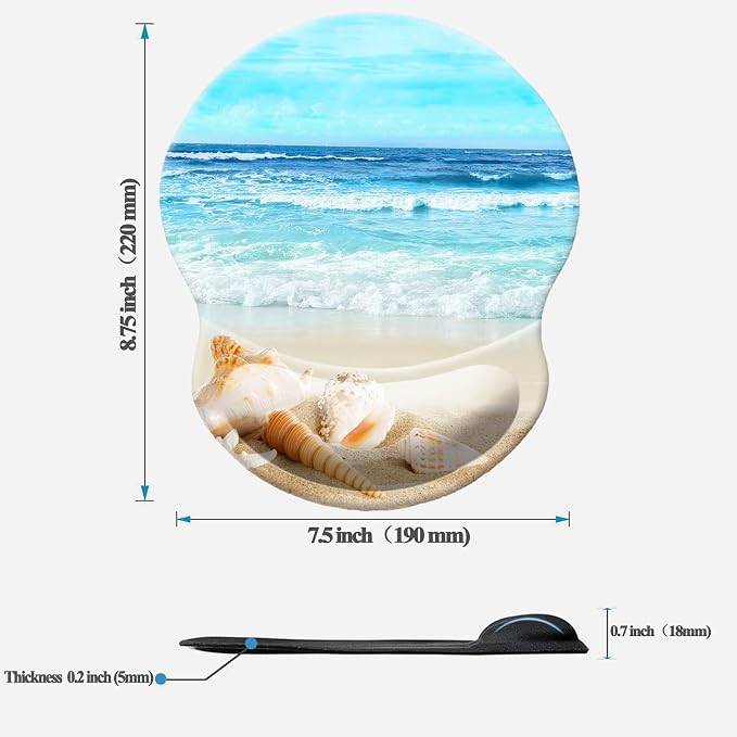 Mouse Pad with Wrist Support, Non Slip Mousepad Wrist Rest for Office, Computer, Laptop & Mac-Comfortable & Lightweight Ergonomic Support Mouse Mat(DL-Beach)