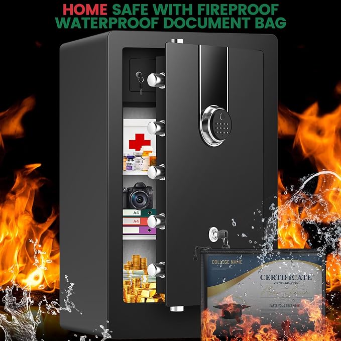 8.5 Cuft Heavy Duty Biometric Safe Box, Home Safes Water Fireproof | Large Document Safety With Bottom Hidden Safe and Dual alarms, Digital Security Safety Box for Money Jewelry Firearm Medicine