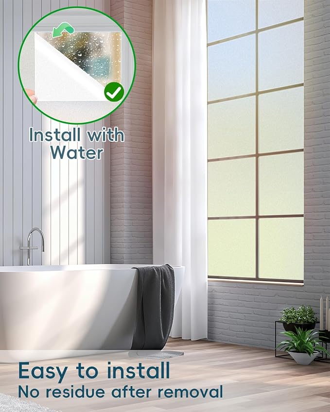 Frosted Glass Window Privacy Film Decorative with Tools, 2 Way Frosting Privacy Window Film for Glass Windows, Static Cling Window Tint for Home Anti-UV, 35.4" by 157.4"
