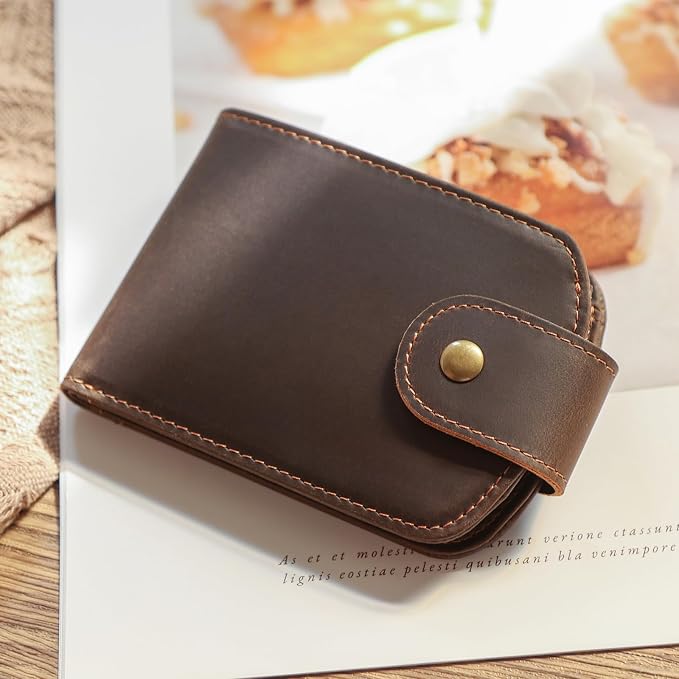 Polare Slim Curve Front Pocket RFID Blocking Italian Real Leather Bifold Wallet for Men (Dark Brown(Snap Version))