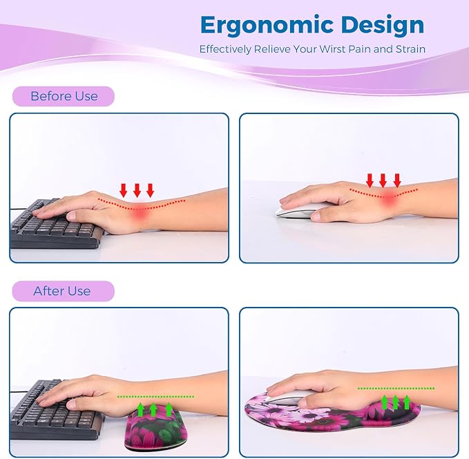 Mouse Pad and Keyboard Wrist Rest Support,Ergonomic Mouse Pad Set | Mousepad With Coaster and Non-Slip PU Base,Pain Relief for Desk Desktop Gaming, Computer,Office -Beach
