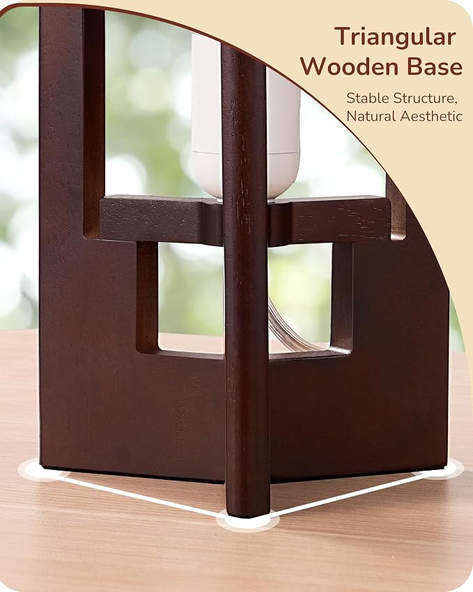 EDISHINE Wood Table Lamp, 13.5" Small Bedside Lamp, Rosewood, E26 Base | Beige Linen Shade, Cylinder Base, On-Off Line Switch, Nightstand Lamp for Bedroom, Living Room, Office