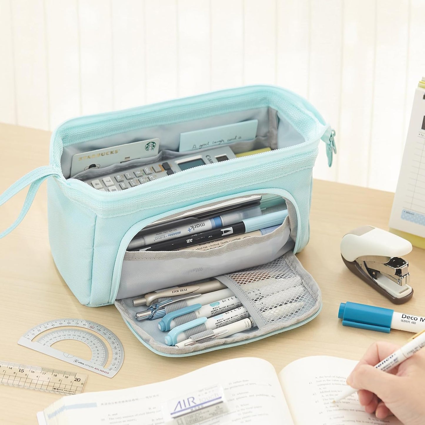 HVOMO Pencil Case Large Capacity Pencil Pouch Handheld Pen Bag Cosmetic Gift for Office School Teen Girl Boy Men Women Adult (Blue)