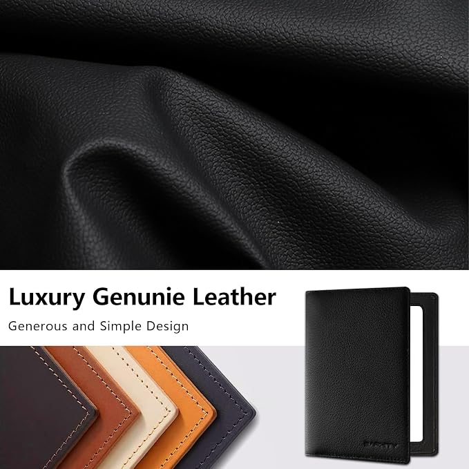 BAPHITY Mens Genuine Leather RFID Blocking Slim Passport Wallet, Black | Top-Grain Leather, RFID Blocking, Multi Slots (3+2 SD), Slim, Unisex Multi-Function Holder, Travel Sleeve