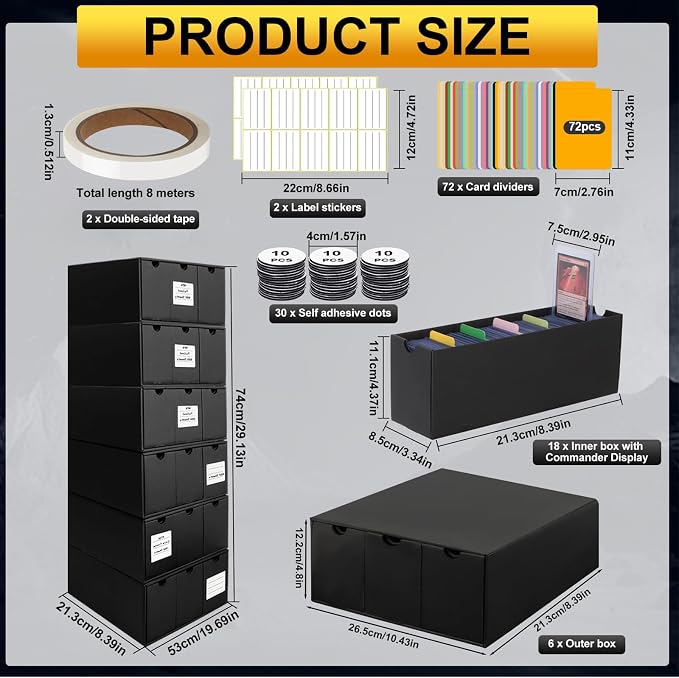 Trading Card Storage Box, 14400+ Card Organizer with 24 Inner Boxes & 72 Card Dividers, Fits Sleeved Cards & Toploaders for MTG, TCG, YGO, PTCG, Sports Cards, with Labels & Tapes