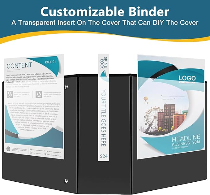 5" 3 Ring Binder, Standard 5-Inch Slant-D Ring Binder Fit Letter Size Paper, Presentation View Binders, 6 Packs, Black