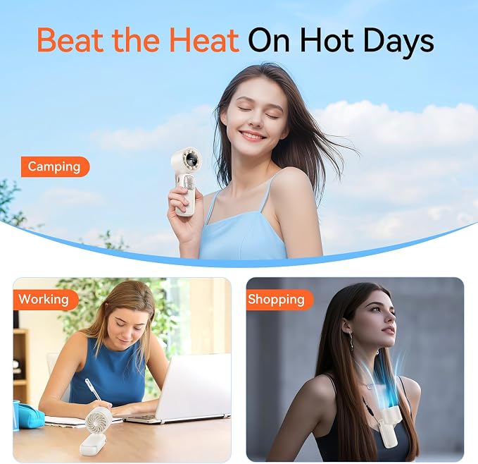 KIMMOO 3-in-1 Portable Handheld Turbo Fan-100 Speeds, 15000 RPM, 10Hrs Cooling, LED Display, 90° Rotation, Travel Fan, Mini Foldable Hand Held Personal Fan for Women Men (white)