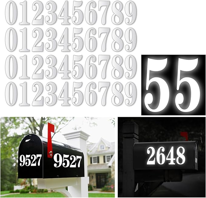 Kattykitty White Mailbox Numbers for outside, Vinyl Waterproof Mailbox Number Stickers, Address Numbers for House, House Numbers for Outside(2 inch, 12 sets)