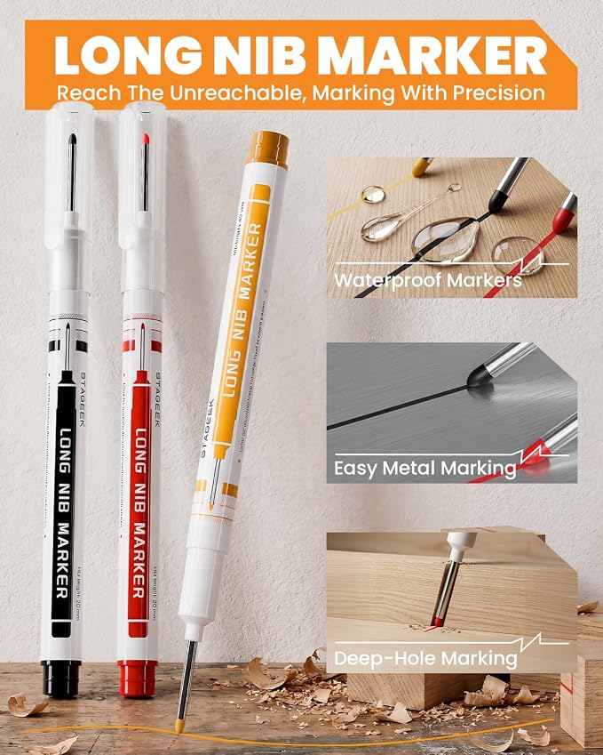 STAGEEK 30 Pack Carpenter Pencils Set With 79 Refills | Construction Pencil, Deep Hole Long-Nib Marker Pens, Automatic Center Punch and Carbide Scribe Tool for Woodworking with Case