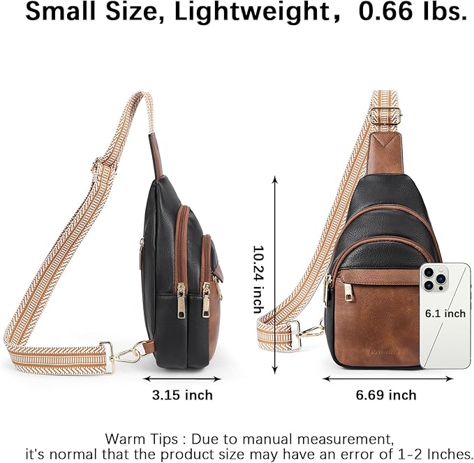 BOSTANTEN Sling Bag for Women Leather Crossbody Bags Fanny Pack Chest Bag for Travel | Adjustable Wide Strap, Small, Anti Theft, Lightweight, Multi Pockets and Carrying Way, Card Slot, Cute Trendy for Everyday