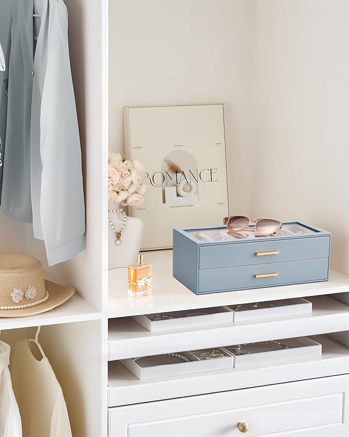 Lolalet Sunglasses Storage Box for Women, Eyewear Eye Glass Organizer with Clear Top Display Holder Case