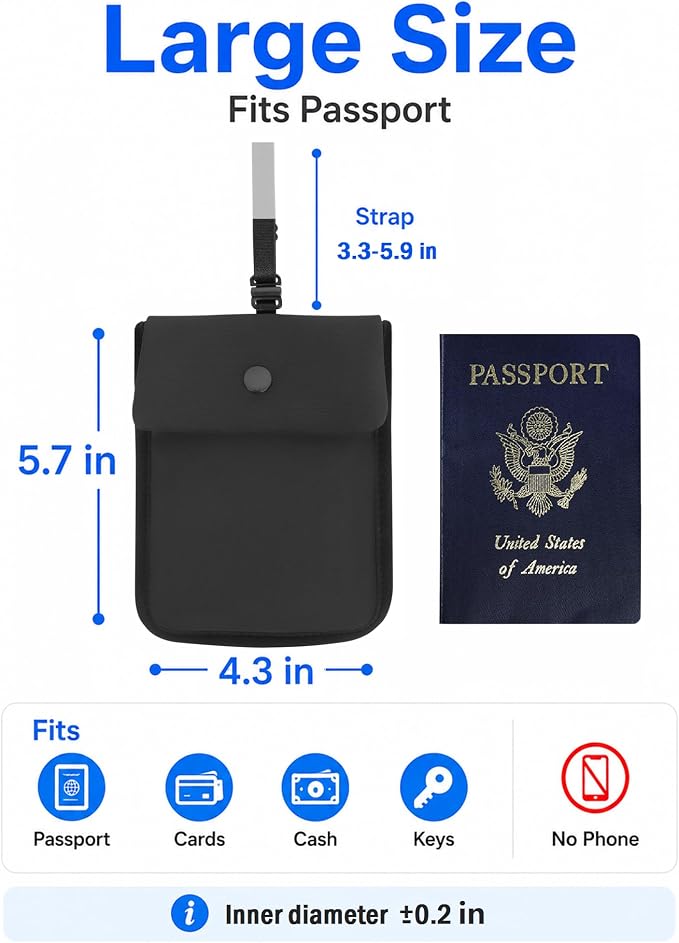 RFID-Blocking Travel Bra Wallet, Hidden Money Pouch with Elastic Strap | Ideal Secret Pocket to Protect Your Passport, Credit Cards, Cash and Valuables Under-Clothes, Black, Bamneat