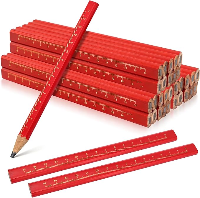 30 Pcs Carpenter Pencils - Octagonal Hard Black Woodworking Pencils, Heavy Duty Construction with 15cm Scale for Wood, Brick, Concrete Marking