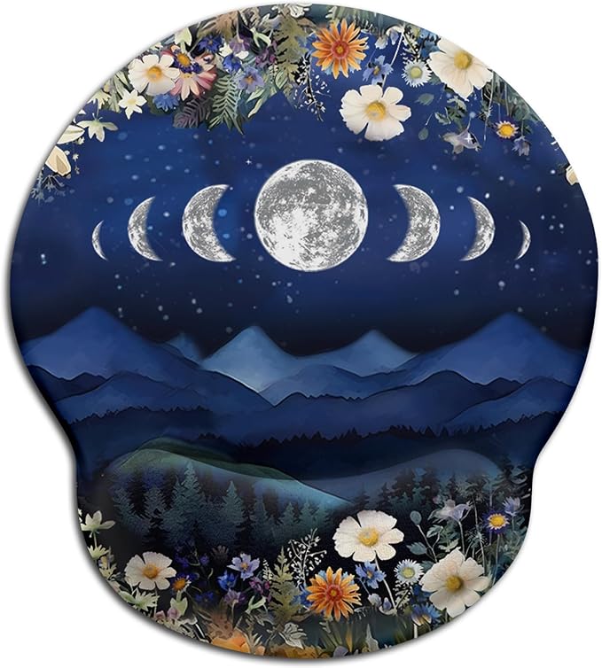 Funny Ergonomic Mouse Pad with Gel Wrist Rest, Moon Mountain | Non-Slip PU Base, Smooth Surface, Cooling Gel Eases Wrist Pain, Ideal for Office/Gaming/Home, 9.8 x 8.6 in, Desk Accessories