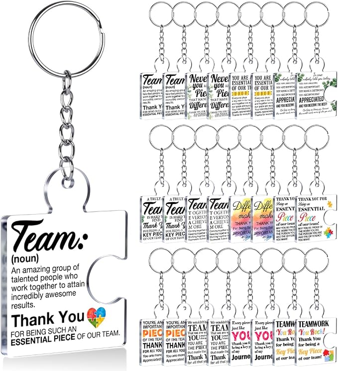 Team Appreciation Gifts Bulk Thank You Keychains for Coworkers | Gift Set for Employee, Staff, Teachers, Teamwork Puzzle Piece Keyring, Acrylic