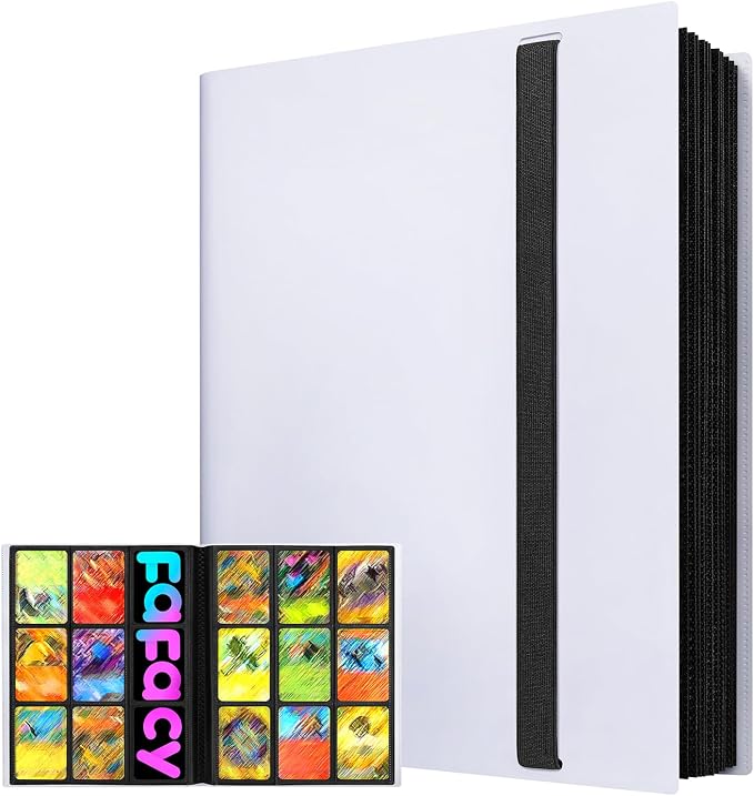【2026】Trading Card Binder 9 Pocket, Premium Sports Collection Binder Game Cards Book with Sleeves Side Loading, Anti-open Strap Double Sided Waterproof 360 Card Folder
