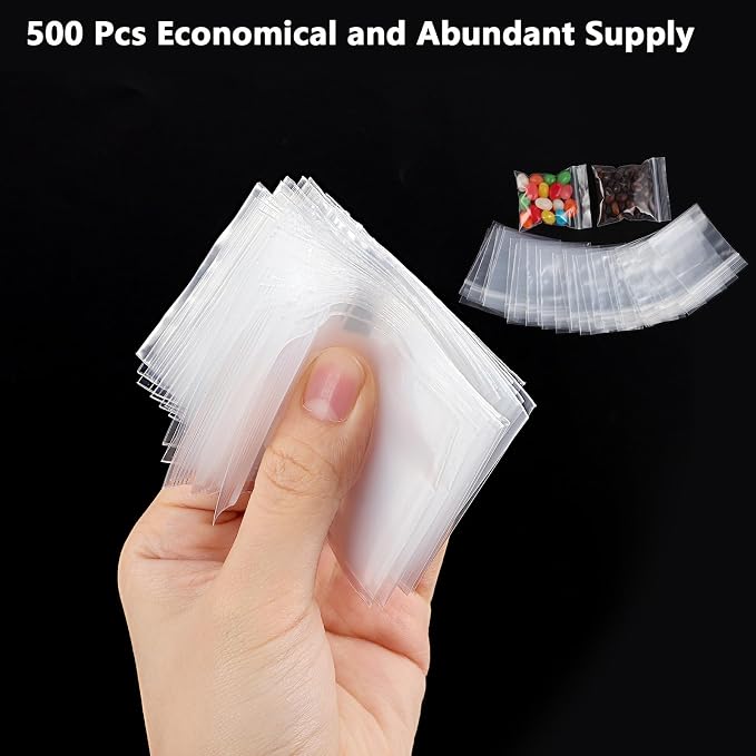 500 PCS 2" x 2" Small Plastic Bags for Jewelry Mini Clear Plastic Poly Bag 2 Mil with Resealable Lock Seal Zipper for Storage Gifts Candy Screws